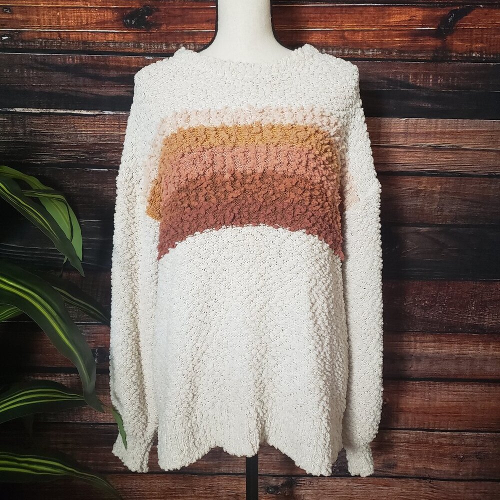 Listicle Sweater M Super Soft Chunky Popcorn Knit Striped Oversized